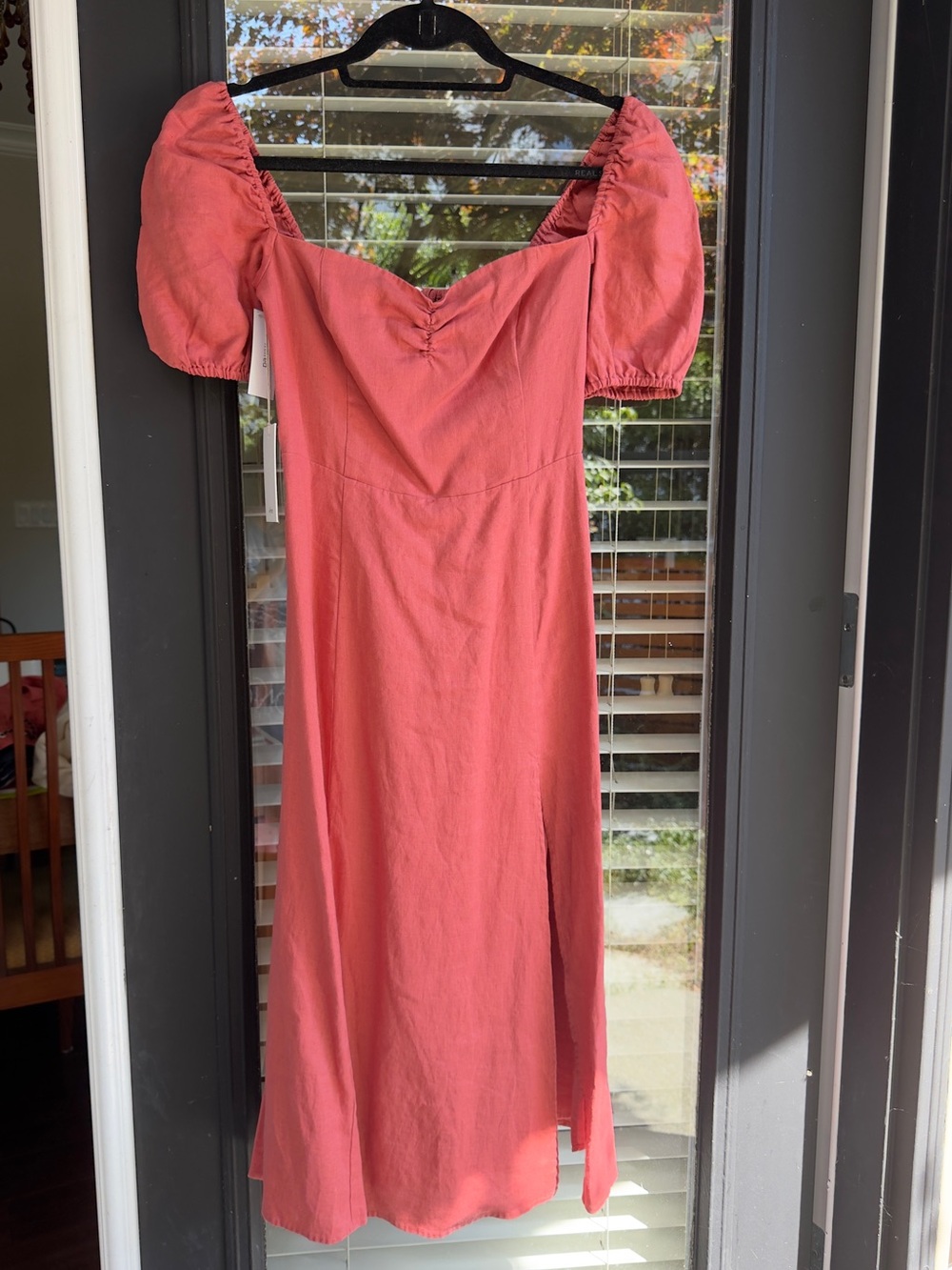 NWT Wilfred Aritzia Dame Linen Dress in Warm Sienna Red - Peach Pink